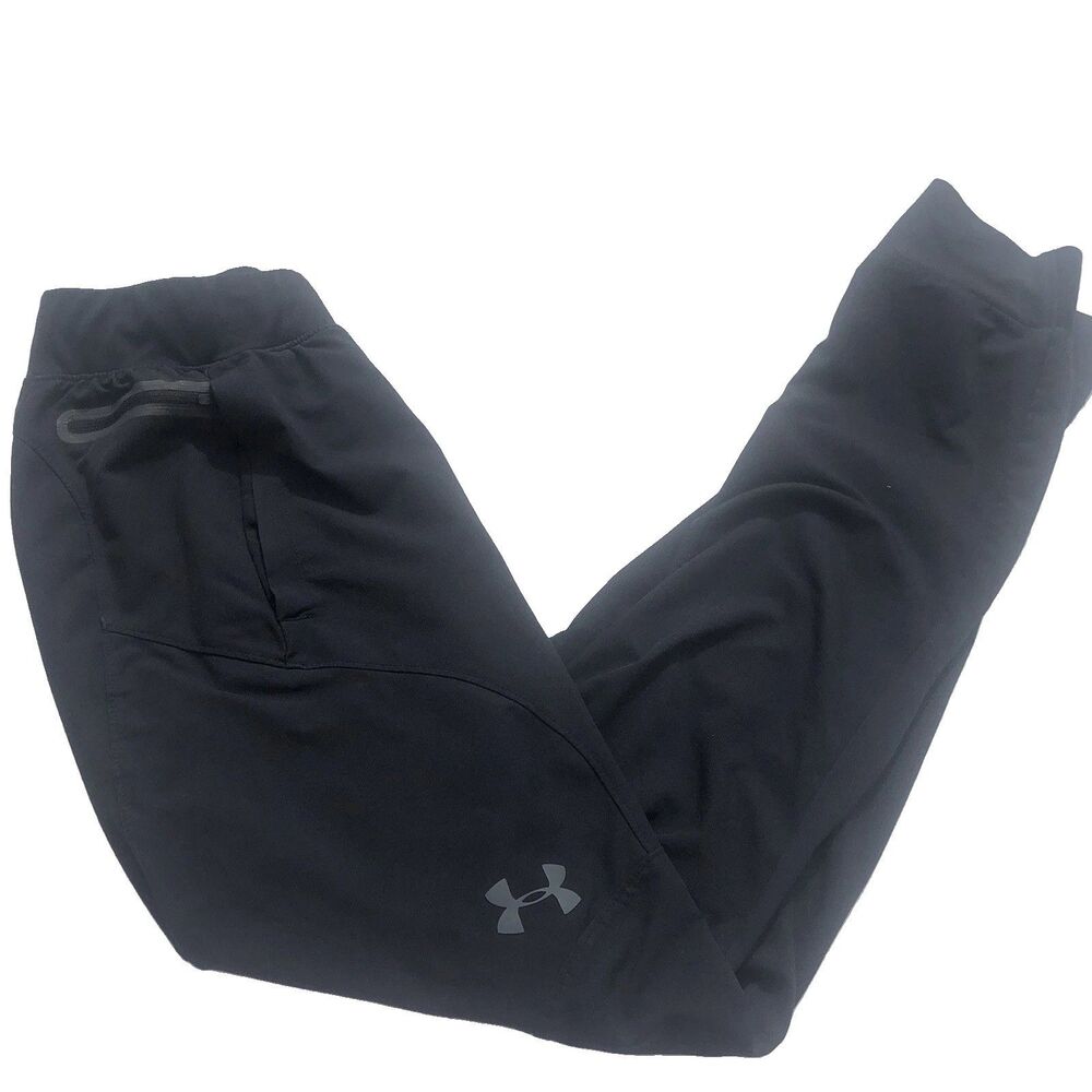 Under Armour Men’s Small Black Fitted Taper, Running Pants reflective Zip Pocket